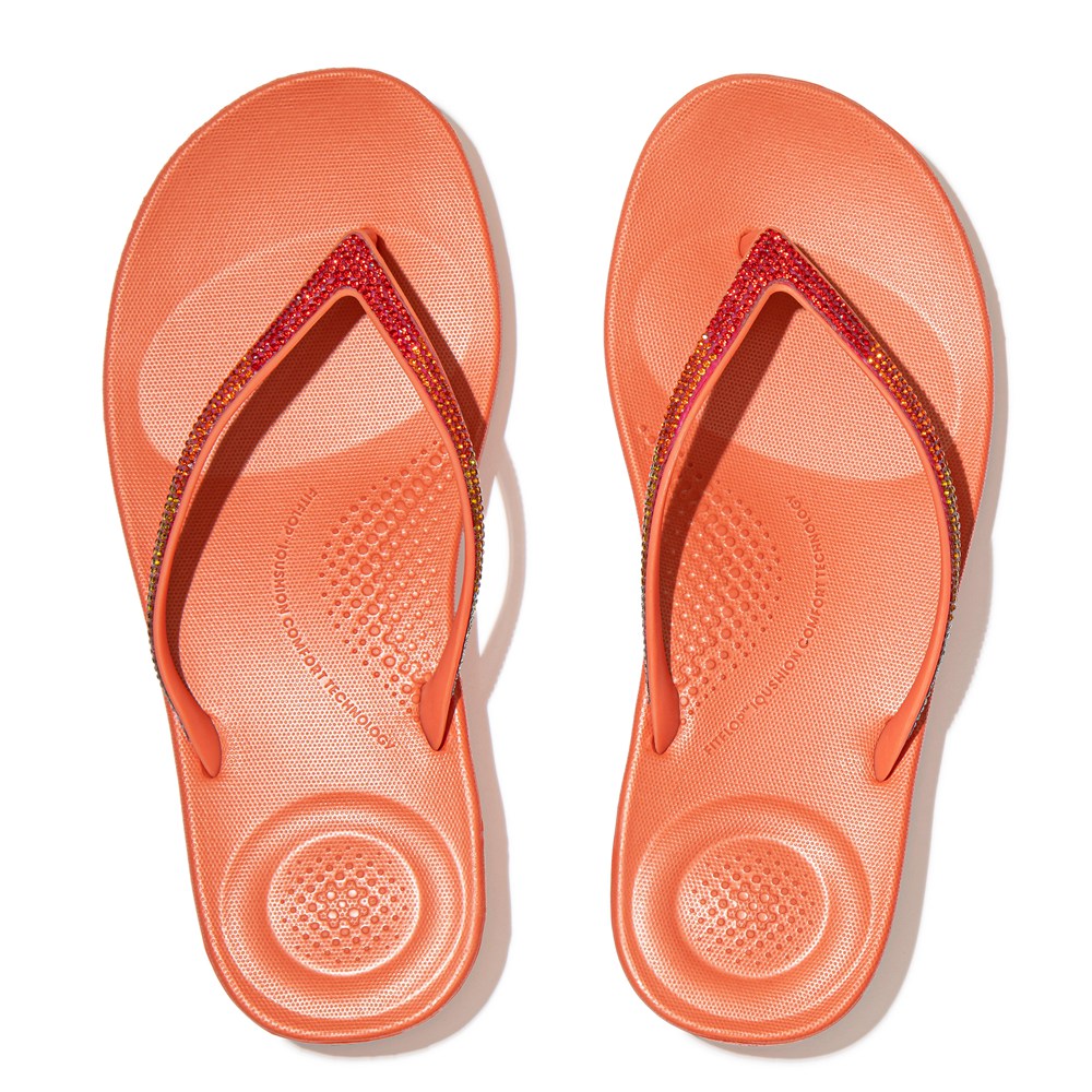 Fitflop Womens Flip-flops - Iqushion Ombré Sparkle - Coral Pink - 761-VGPUFD